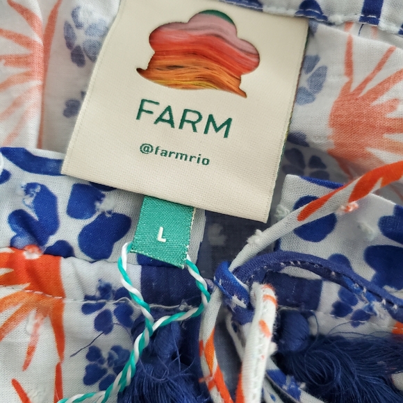 Farm Rio Tank Top Afternoon Breeze Beaded Tassel Tie Cotton Blouse Sz L NWT - Picture 6 of 9